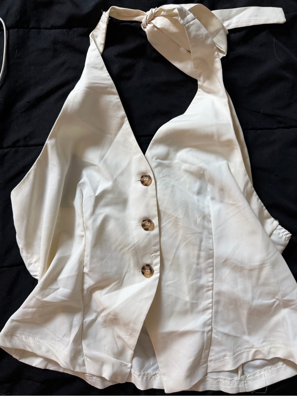 Sleeveless Halter Button-Front Top + matching linen pants- Cream